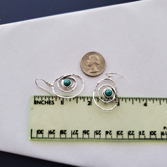 Sterling Silver Turquoise Modern Dangle Earrings YAM Artisan-Created - Picture 9 of 10